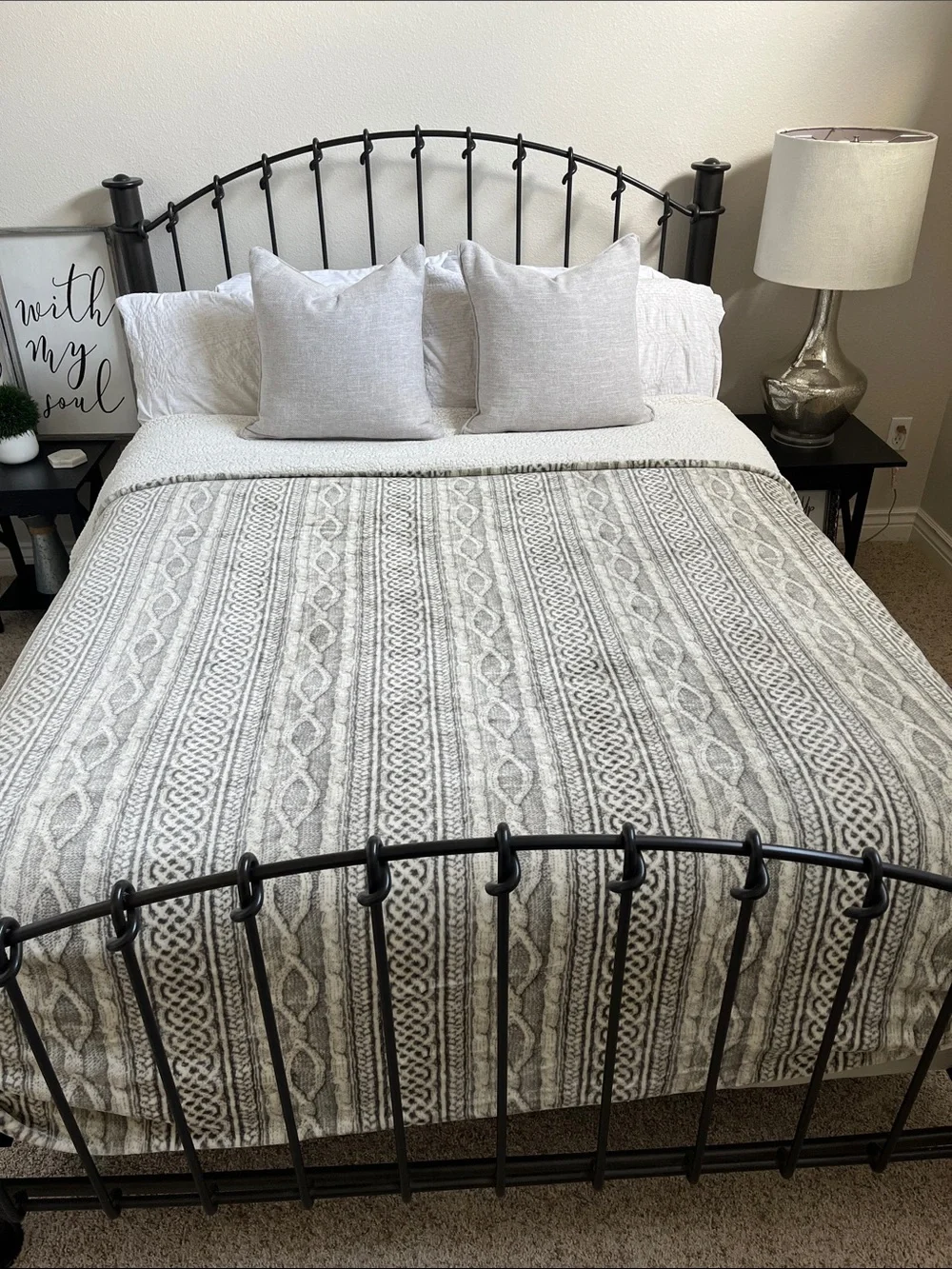 King Size Neutral Gray Patterned Blanket or Comforter